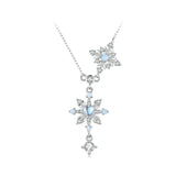 925 Sterling Silver Snowflake Pendant Necklace Heart-shaped Moonstone Starburst Neck Chain for Women Anniversary Gift