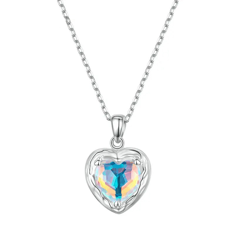 925 Sterling Silver Sparkling Heart Pendant Necklace for Women Simple Silver Necklace Engagement Fine Jewelry