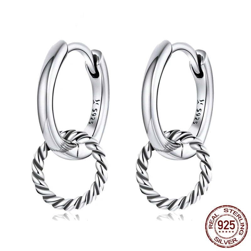 925 Sterling Silver Vintage Double Circle Ear Buckles Interweave Twist Round Earrings for Women Fine Jewelry Gift