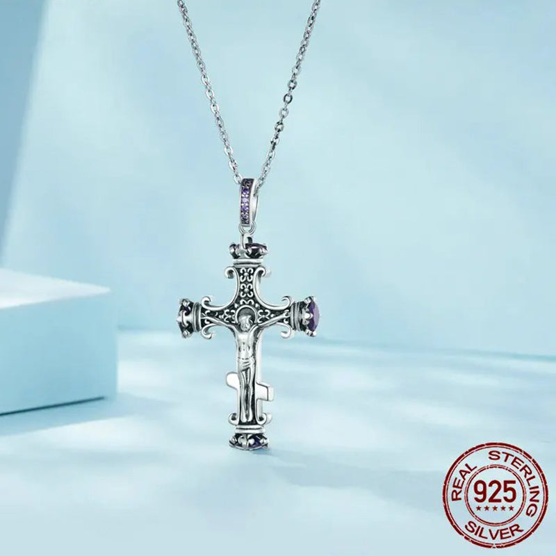 925 Sterling Silver Vintage Pattern Cross Pendant Necklace Crucifix Charms Fit Women Original Necklace DIY Fine Jewelry