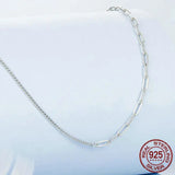 925 Sterling Silver White Gold Plated Simple Splicing Necklace Stacked Box Chain Link for Women Daily Wearing Jewelry