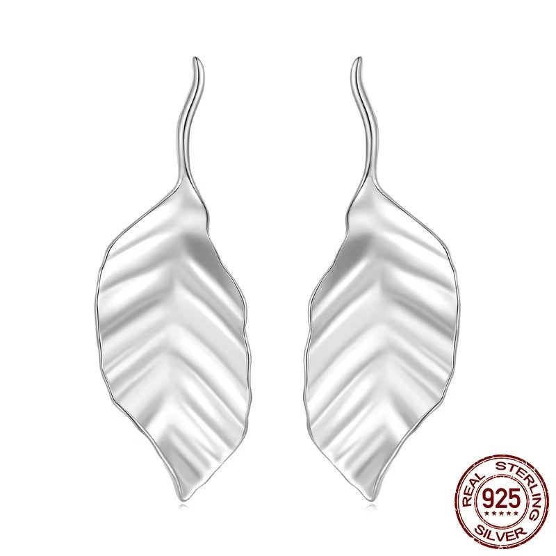 Authentic 925 Sterling Silver Leaf Stud Earrings Leaves Drop Earrings for Women Birthday Gift Fine Jewelry