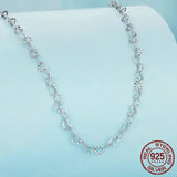 Real 925 Sterling Silver Trendy Heart-Shaped Basic Chain Link Lobster Clasp Adjustable Necklace for Women