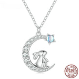 925 Sterling Silver Crescent Moon Pendant Necklace Cute Rabbit Neck Chain for Women Birthday Gift Fine Jewelry