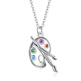 925 Sterling Silver Color Palette Necklace Chain Zircon Crystal Art Brush for Women Fine Statement Jewelry