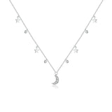 925 Sterling Silver White Moon & Star Pendant Necklace for Women Chain Link Necklaces Silver 925 Jewelry