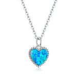 Deep Blue Heart Necklace for Women 925 Sterling Plated platinum Translucent opal Luxury Brand Jewelry