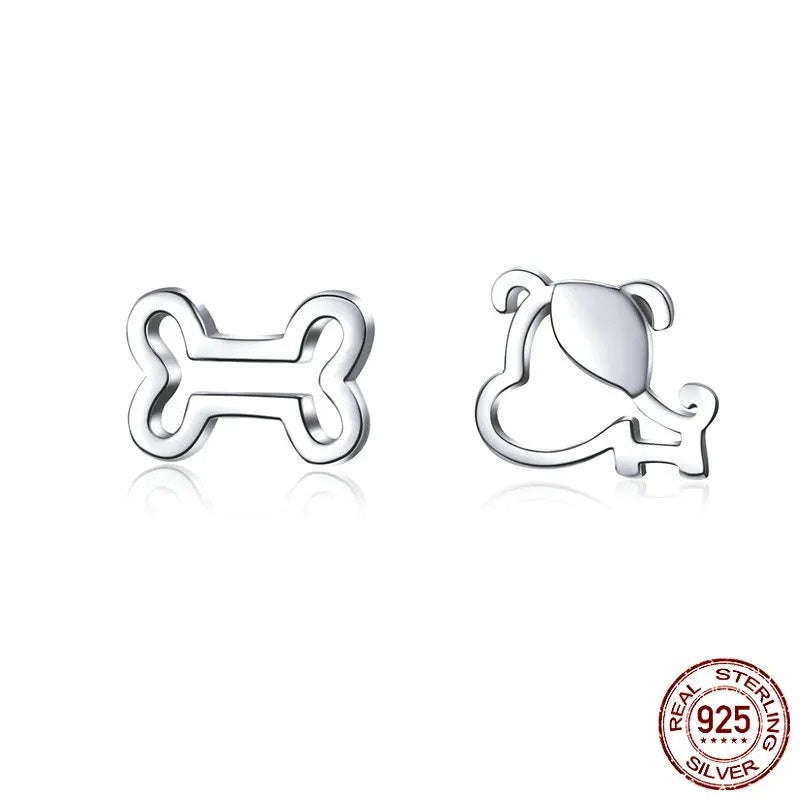 Dog and Bone Stud Earrings  for Girl Sterling Silver 925 Cat Ear Studs Jewelry Bijoux Anti-allergy Jewelry