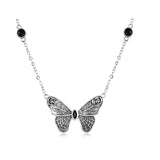 Silver Vintage Dark Gem Big Butterfly Necklace for Women 925 Sterling Silver Jewelry Ball Party Halloween Gift Choker