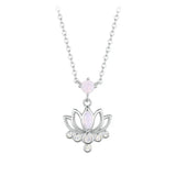 925 Sterling Silver Lotus Pendant Necklace Pink Opal Flower Neck Chain for Women Engagement Birthday Fine Jewelry Gift