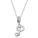 925 Sterling Silver Vintage Letter A to Z Pendant Necklace Initial Long Chain Necklace Platinum Plated Women Fine Jewelry