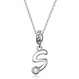 925 Sterling Silver Vintage Letter A to Z Pendant Necklace Initial Long Chain Necklace Platinum Plated Women Fine Jewelry