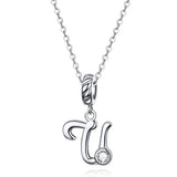 925 Sterling Silver Vintage Letter A to Z Pendant Necklace Initial Long Chain Necklace Platinum Plated Women Fine Jewelry