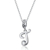 925 Sterling Silver Vintage Letter A to Z Pendant Necklace Initial Long Chain Necklace Platinum Plated Women Fine Jewelry