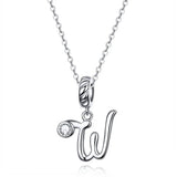 925 Sterling Silver Vintage Letter A to Z Pendant Necklace Initial Long Chain Necklace Platinum Plated Women Fine Jewelry