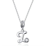 925 Sterling Silver Vintage Letter A to Z Pendant Necklace Initial Long Chain Necklace Platinum Plated Women Fine Jewelry