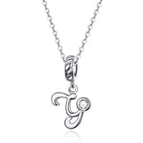 925 Sterling Silver Vintage Letter A to Z Pendant Necklace Initial Long Chain Necklace Platinum Plated Women Fine Jewelry