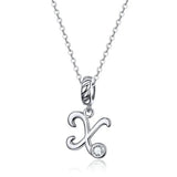 925 Sterling Silver Vintage Letter A to Z Pendant Necklace Initial Long Chain Necklace Platinum Plated Women Fine Jewelry