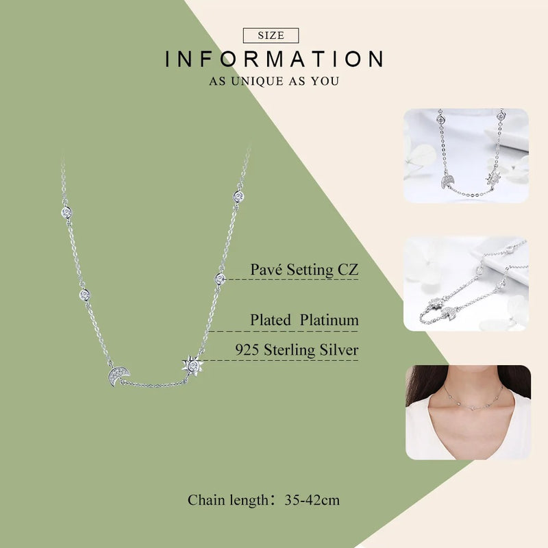 925 Sterling Silver Sparkling Moon and Star Exquisite Pendant Necklaces for Women 925 Silver Jewelry Gift