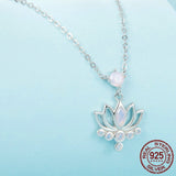 925 Sterling Silver Lotus Pendant Necklace Pink Opal Flower Neck Chain for Women Engagement Birthday Fine Jewelry Gift