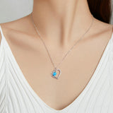 925 Sterling Silver Heart Trace Blue Zircon Paw Dazzling Pendant Necklace Chain for Women Fashion Jewelry Gift