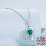 925 Sterling Silver Delicate Green Zircon Heart Pendant Necklace Snake Intertwine Love Neck Chain for Women Fine Jewelry