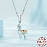 925 Sterling Silver Cute Alpaca Pendant Necklace Animal Charms Neck Chain for Women Birthday Gift Zircon Fine Jewelry