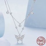 925 Sterling Silver Double-layer Tassel Butterfly Pendant Necklace for Women Engagement Gift Fine Jewelry