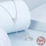 925 Sterling Silver Delicate Heart-shaped Pendant Necklace Y-shaped Cross Chain Necklace for Women Party Dainty Jewelry