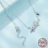 925 Sterling Silver Lovely Cat Pendant Necklace Flying Butterfly Neck Chain for Women Girls Daily Wearing Fine Jewelry