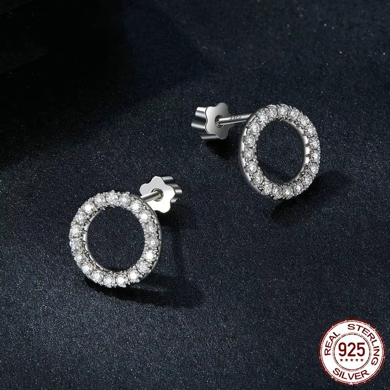 Forever Clear Moissanite 925 Sterling Silver Circle Round Stud Earrings Dazzling Ideal Cut Lab Created Diamond Bijoux