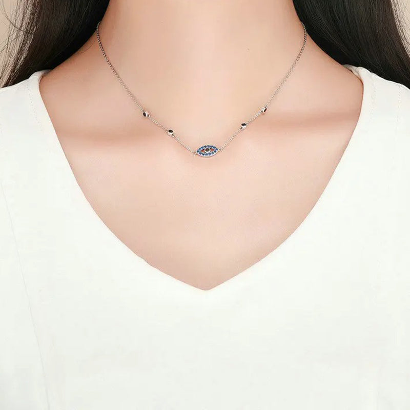 925 Sterling Silver Blue Zircon Guardian Eye Pendant Necklaces Lucky Eye Neck Chain for Women Fine Jewelry