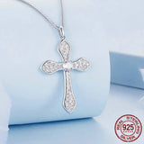 White Gold Plated 925 Solid Sterling Silver Cubic Zirconia Cross Pendant Crucifix Necklace Faithful For Women Girls