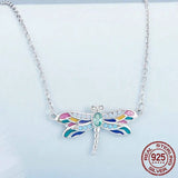 925 Sterling Silver Colorful Enamel Dragonfly Pendant Necklace Dainty Insect Neck Chain for Women Valentine's Day Gift