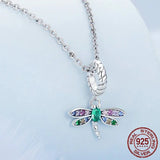 925 Sterling Silver Colorful Zircon Dragonfly Pendant Necklace Dainty Insect Neck Chain for Women Valentine's Day Gift