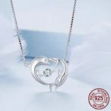 925 Sterling Silver Connected Double Dolphins Necklace Shiny Zircon Love Neck Chain for Women Fine Jewelry