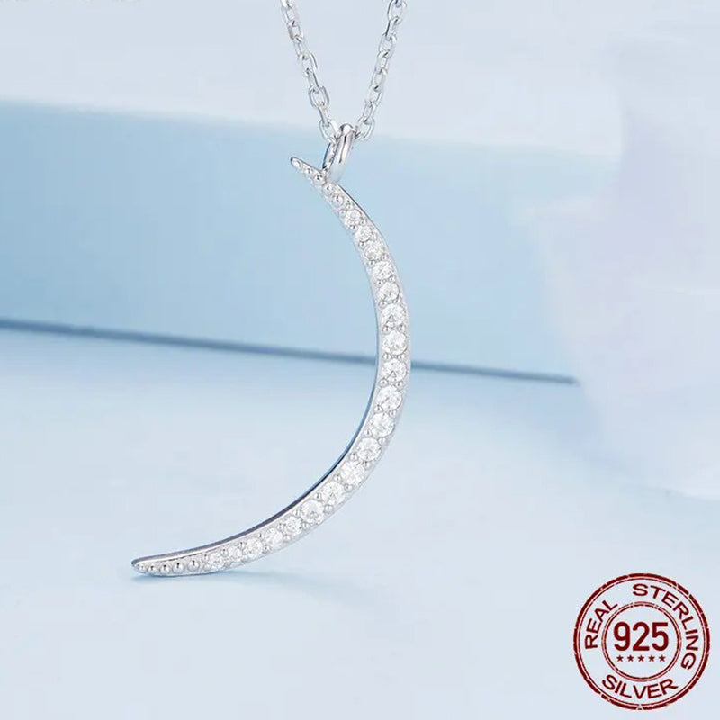925 Sterling Silver Crescent Moon Pendant Necklace for Women Birthday Gift Pave Setting CZ Exquisite Fine Jewelry