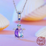 925 Sterling Silver Dazzling Sea Turtle Pendant Necklace Dreamy Ocean Neck Chain for Women Party Fine Jewelry Gift