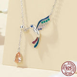 925 Sterling Silver Enamel Process Hummingbird Pendant Necklace Bird Neck Chain for Women Birthday Gift Fine Jewelry