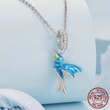 925 Sterling Silver Exquisite Green Enamel Bird Pendant Necklace Hummingbird Neck Chain for Women Fine Jewelry Gift