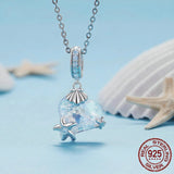 925 Sterling Silver Heart Shape Crystal Pendant Necklace Sea Star Neck Chain for Women Fine Jewelry Gift