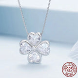 925 Sterling Silver Heart Shapped Lucky Four Leaf Clover Pendant Necklace Black Love Cross Neck Chain for Women