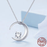 925 Sterling Silver Moon Pendant Necklace Lettering Crescent Neck Chain for Women Anniversary Engagement Jewelry Gift