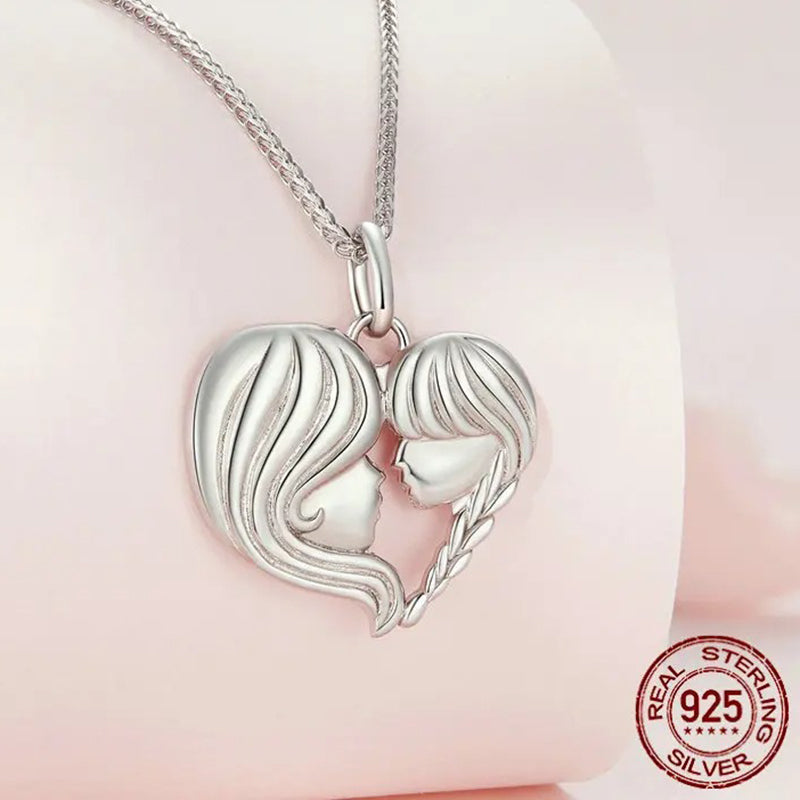 925 Sterling Silver Mother and Daughter Heart Shape Pendant Necklace for Women Birthday Mother's Day Gift Fine Jewelry