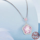 925 Sterling Silver Pink Flower Pendant Necklace Little Star Neck Chain Pave Setting CZ for Women Valentine's Day Gift