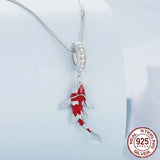 925 Sterling Silver Red Enamel Fish Pendant Necklace Lucky Koi Dangle Charm Neck Chain for Women Gift Fine Jewelry