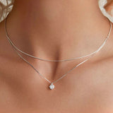 925 Sterling Silver Shining Zircon Pendant Necklace Double Layer Neck Chain for Women Engagement Wedding Fine Jewelry