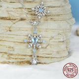 925 Sterling Silver Snowflake Pendant Necklace Heart-shaped Moonstone Starburst Neck Chain for Women Anniversary Gift