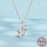 925 Sterling Silver Vivid Sloth Pendant Necklace Animal Neck Chain for Women Birthday Gift Fine Jewelry