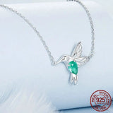 925 Sterling Silver White Gold Plated Hummingbird Necklace Bird Pendant Neck Chain for Women Party Fine Jewelry Gift